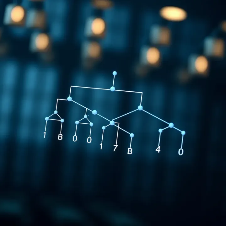 Illustration of a binary tree structure showing nodes connected with branches representing parent-child relationships