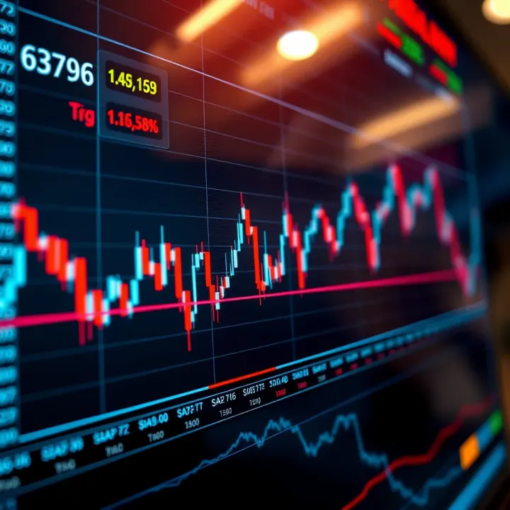 Graph showing currency exchange rate fluctuations on a digital trading platform