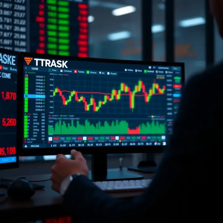 Illustration of a digital trading platform displaying stock charts and data for practice trading