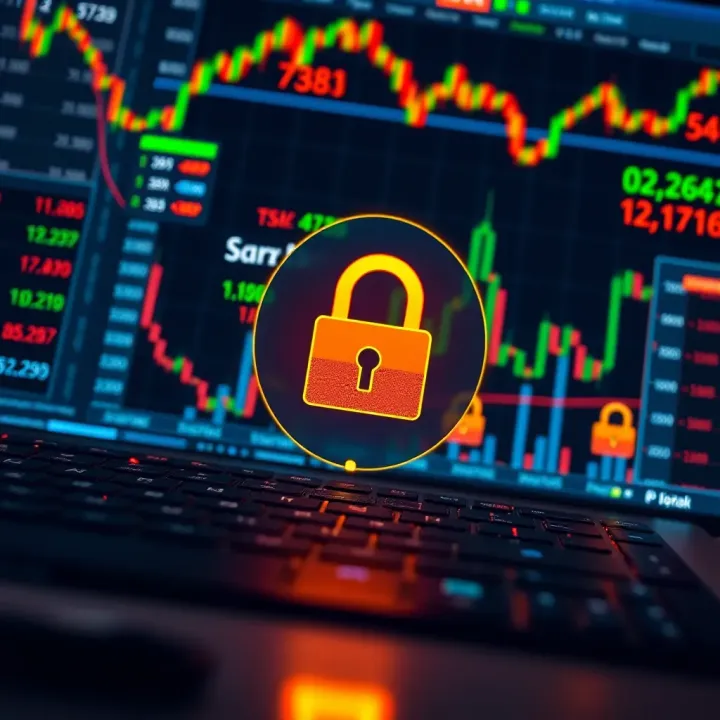 Conceptual illustration of a secure forex trading environment with graphical data and digital lock symbols