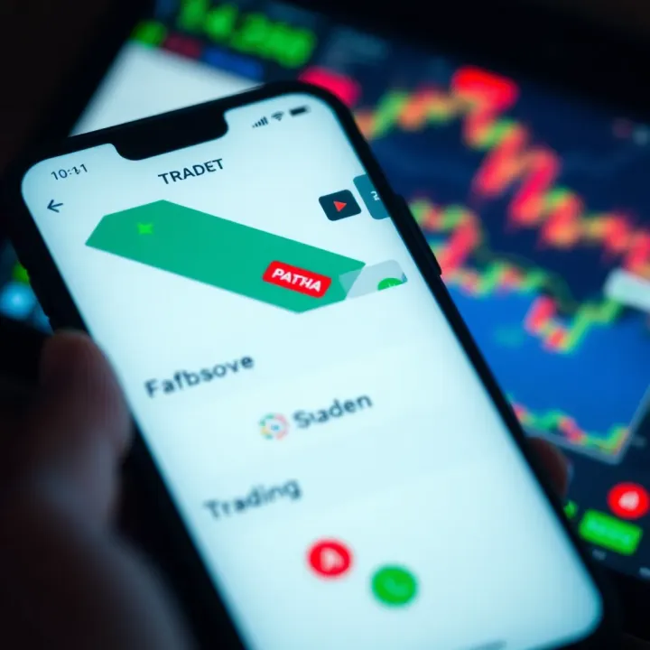User interface displaying various trading options and market charts on a smartphone screen