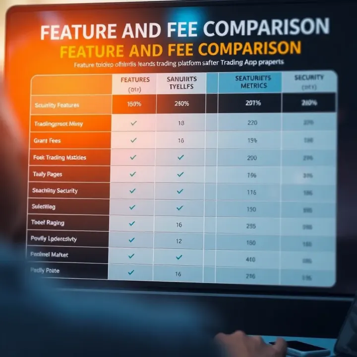 Comparison chart highlighting features, fees, and security metrics of popular trading applications