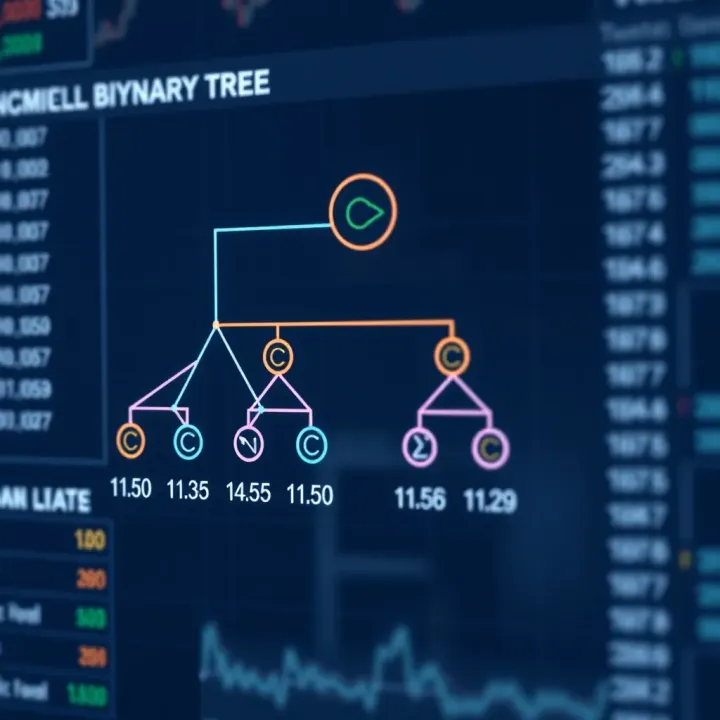 Diagram showing hierarchical structure of a binary tree with nodes connected by branches