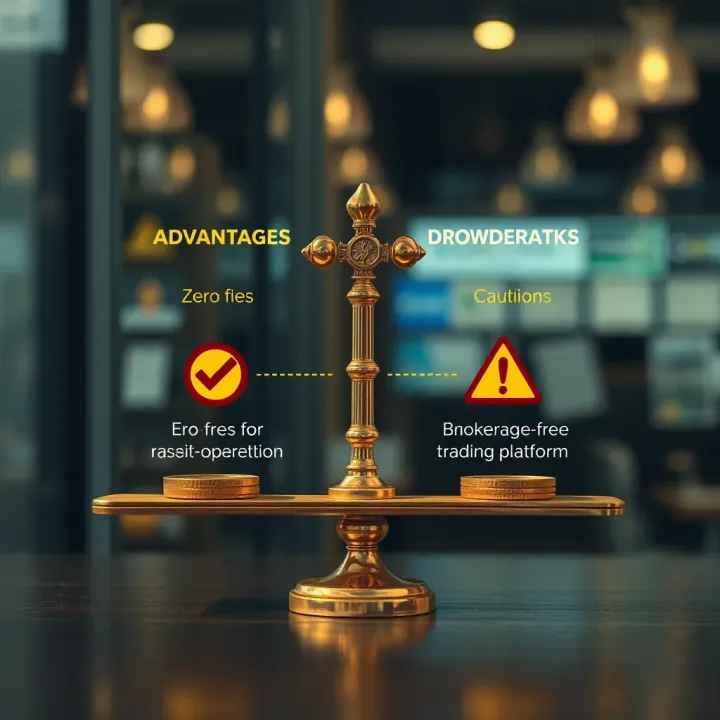 Conceptual graphic showing benefits and drawbacks of trading apps with icons representing zero fees and caution signals