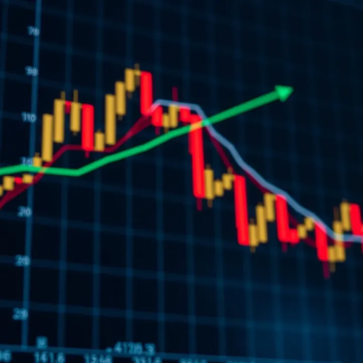 Candlestick chart showing bullish and bearish patterns with trend lines
