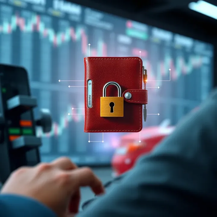 Illustration of a secure digital wallet connected to trading apps indicating safe investing practices