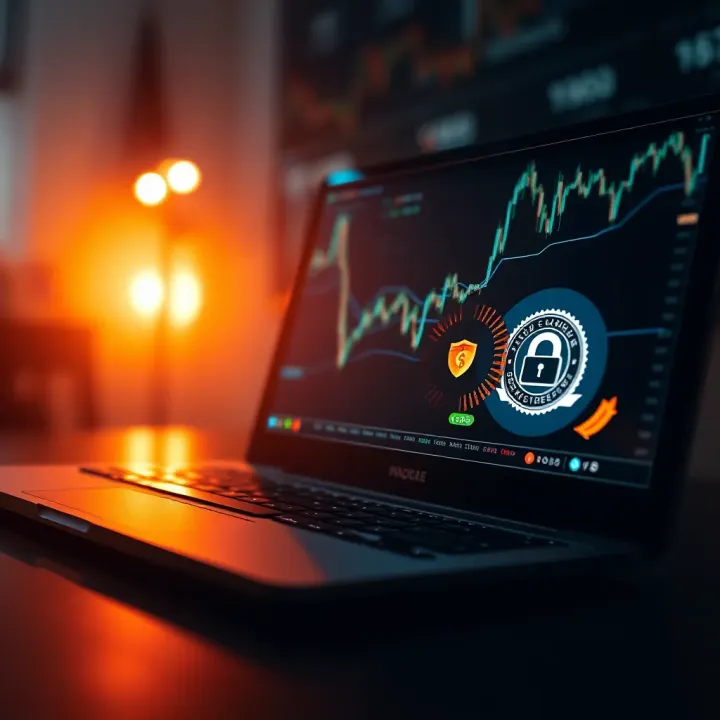 Illustration of a secure online trading platform with regulatory badges