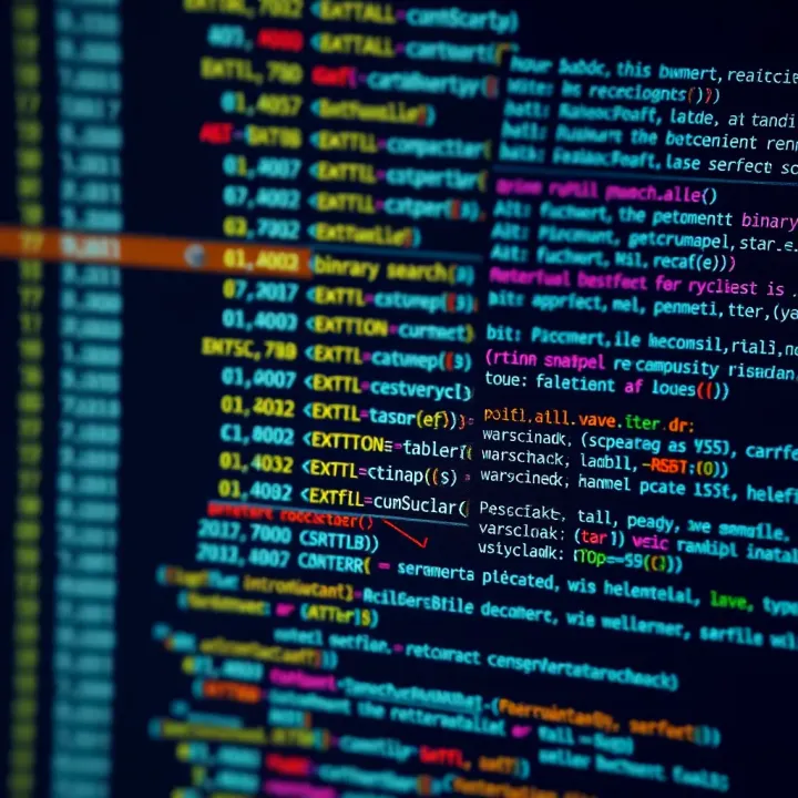 Binary Search Algorithm Example in Code Code snippet showcasing binary search algorithm implementation in a programming language