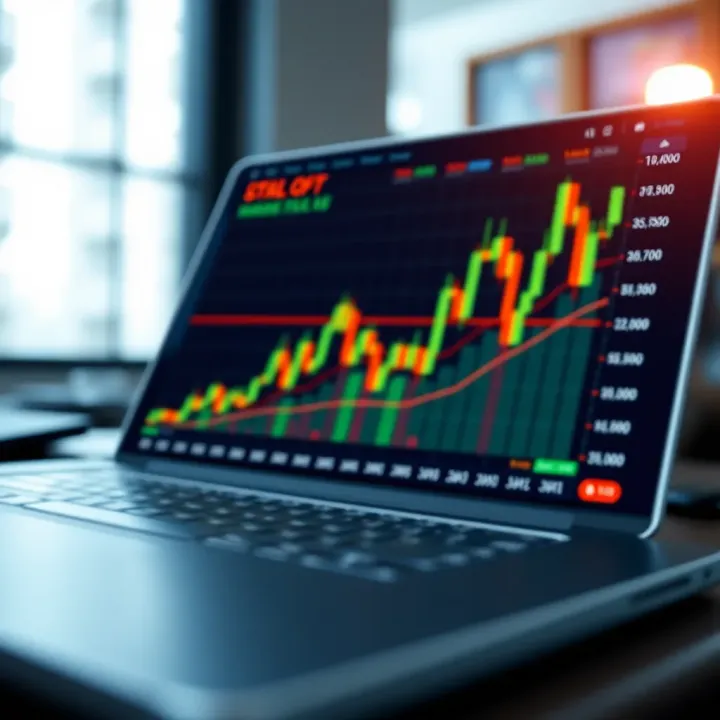 Graph showing simulation of stock market trends on a digital trading platform