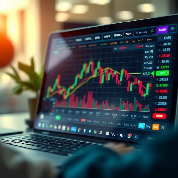 User interface of a trading application displaying portfolio performance and trade options