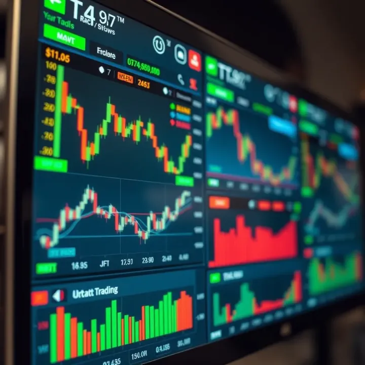 Interface of a market trading app displaying various stock charts and trading options