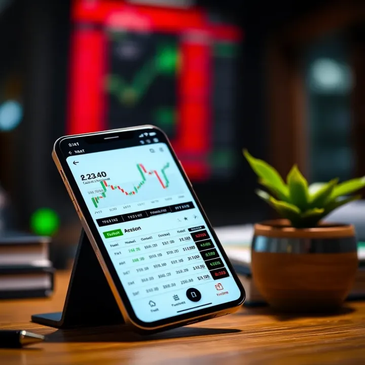 Smartphone displaying zero brokerage trading app interface with charts and stock details